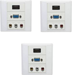 ELECTRO WOLF  TV-out Cable HDMI / VGA / 3RC Multimedia Modular Wall Socket Face Plate Socket Plug Jack Cable or Adapter for Home/Office. Pack of 3