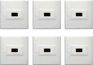 ELECTRO WOLF  TV-out Cable HDMI Multimedia Modular Wall Socket Face Plate Socket Plug Jack Cable or Adapter for Home/Office. Pack of 6