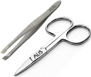 alis Slant Tip Combo Tweezer and Scissor for Moustache Beard Eyebrow Nose Hair Trimming Upper Lip Eyebrows CE QUALITY