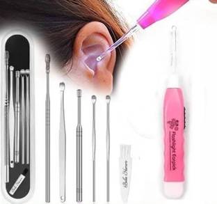 Shiroya Brothers Ear wax Remover with LED Flashlight Earpick 1 pack+ Ear Wax Cleaner Kit(6 pcs)