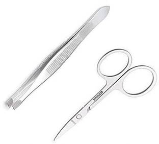 banira Slant Tip Tweezer&Scissor for Moustache/Beard/Eyebrow/Nose Hair Trimming Scissor