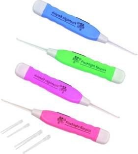 TruVeli 4Pcs Baby Safe LED Flashlight Earpick with Tweezer for Ear Wax Remover & Cleaner
