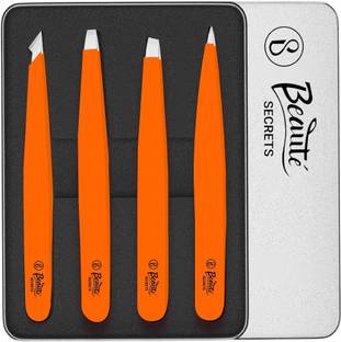 Beaute Secrets 4 Pcs Tweezers for Eyebrows, Flat , Pointed & Slant Tip Eyebrows Tweezer Set