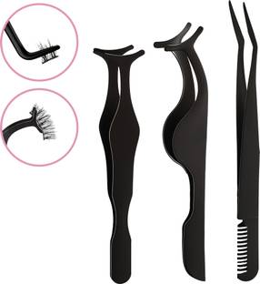 THR3E STROKES 3 Pieces DIY Eyelash Applicator Tool Set, Lash Tweezers for Eyelash Extensions