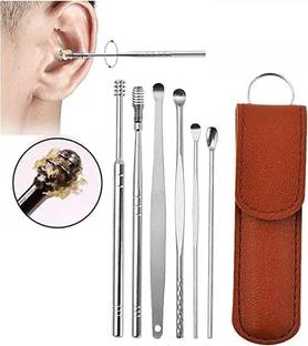 HAPANI STORE 6-in-1 Ear Wax Cleaner- RESUABLE Ear Cleaning Tools Leather Pouch - Ear Pick Wax