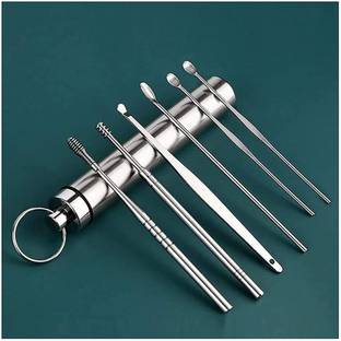 Lufarp Aluminum Tube 6 PCs Stainless Steel Ear Curette & Spiral Cleaner