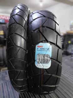 MRF 100/90-R19 & 140/80-R17 ZAPPER KURVE TUBE LESS COMBO PACK 2 TYRES ( FRONT & REAR ) UPSIZE FOR METEOR 350 Front & Rear Two Wheeler Tyre