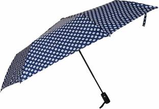 Fendo Bobby Polka Dots 3 Fold Protection Monsoon/Rainy & Sun Umbrella in Navy Blue Umbrella