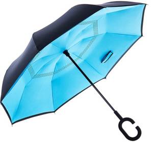 HAIYUN Double Layer Inside-Out Inverted Umbrella and Self Standing, Reverse Folding Umbrella with C-shaped Hands Free Handle(sky blue) Umbrella