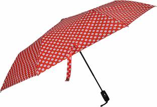 Fendo Bobby Polka Dots 3 Fold Automatic Open 23.5" (596 mm) Men/Women UV Protection Monsoon/Rainy & Sun Umbrella in Red Umbrella