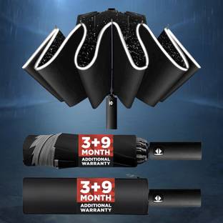 VRPRIME Automatic 3-Fold Umbrella for Men & Women | Night Safety with Reflective Strip Umbrella