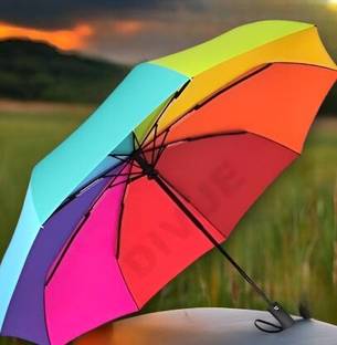 Heeva Portable Auto Open Close Rainbow Umbrella 3 Fold Waterproof Umbrella