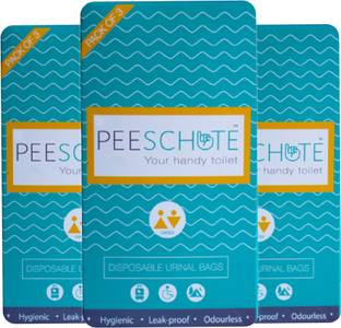 Peeschute Unisex Pocket Sized Toilet-Disposable Paper Urine Bags- Combo Kit-With Waste Bags and Wet Wipes (Set of 3X3) Urine Bag