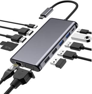 Vaku Luxos AXON 12IN1 HUB Type C PD, 4K HDMI, USB 2.0/3.0, SD/TF Card Reader, VGA,Ethernet USB Adapter