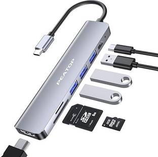 peatop 7 in 1 USB-C Hub with HDCP 2.2 Aluminum Type C Adapter with 4K HDMI Port USB Adapter