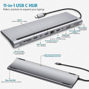 RuhZa 11 in 1 USB C Hub with PD & Dual Displays Capability, 1000M RJ45 Ethernet Card Reader, Audio/Mic Port for MacBook, Surface Book, Chromebook USB Hub