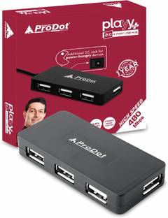 PRODOT 4-in-1 USB Hub With Hi-Speed Data Transfer 480 Mbps Additional DC Jack for Power-Hungry USB Hub