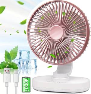FANOX Rechargeable 4000mAh Desk Fan, Portable USB-Powered Table Fan 3 Blade Led light Cooling Mini Fan...