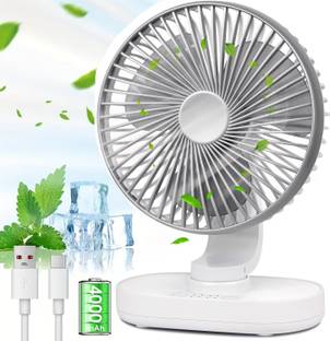 FANOX Rechargeable 4000mAh Desk Fan, Portable USB-Powered Table Fan 3 Blade Led light Cooling Mini Fan for Indoor, Outdoor USB Fan