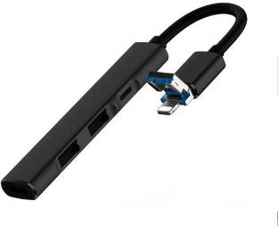 RuhZa Universal USB + Lightning to USB 2 & Type C Hub Camera Reader 4 in 1 Compatible with MacBook. Laptop Accessory