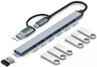 Aliens 1xUSB 3.0 & 6xUSB 2.0, 5Gbps Speed for Laptop, PC, MacBook, HDD, Pendrive 7 USB Multiport Adapter with Dual Convertible USB & Type C Heads 7-in-1 USB Hub, USB Hub