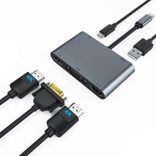VOOCME USB C Hub Multiport Adapter 5 in 1 USB C Dongle to 2 4K HDMI, VGA, USB C with 100-W PD and USB A Docking Station. USB Hub
