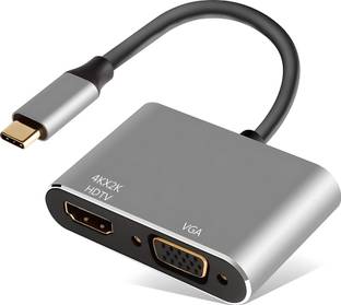 TECHYSPOT 2-in-1 USB Type C to HDMI 4K + VGA 1080p 60Hz Video Adapter Cable Sync-Display Converter Compatible with Mac, Windows, Apple, Linux, Android HDMI Connector