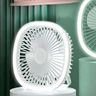lukzer 1Pc Mini Portable Fan with LED Light & Hanging Belt USB Rechargeable Multi-Function Desk Ceiling Fan for Travel, Bedroom, Table, Home (19x19x6cm) USB Fan