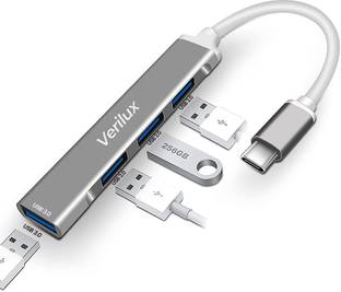 Verilux USB C Hub, USB Hub with 4 USB Ports, High Speed Aluminum Type C Hub Compatible MacBook, Windows, C-Type Smartphones (Space Grey) USB Hub