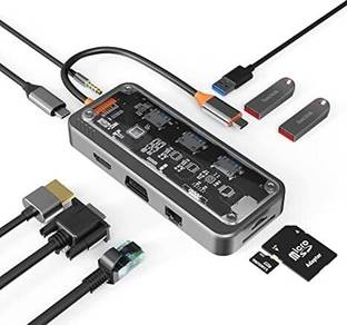 RuhZa 10 in 1 Type C Hub with Ethernet, 4K USB C to HDMI, VGA, PD Power Delivery for MacBook/Pro/Air and Type C Windows Laptops USB Hub