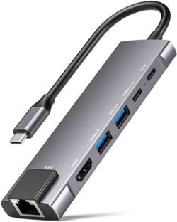 Aliens 6-in-1 Type-C Hub to HDMI 4K@30Hz, 2 USB 3.0 Data USB-C 3.0 Data, 100W PD with 1000M Ethernet RJ45, MultiPort Adapter USB Hub