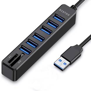 Bestor 8 IN 1-6-Port USB 3.0 Hub with SD/TF Card Reader High-Speed Multiport USB Splitter for Laptop, PC, Mac – Plug & Play USB Hub