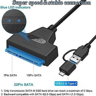 RuhZa USB 3.0 to SATA Adapter with Type ? SATA to USB CableExternal Converter 5Gbps High Speed Plug & Play Cable USB 3.0 to SATA Laptop Accessory