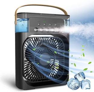 Mystic Wrap Mini AC Room Cooler Fan with 7-Color LED, 3 Speeds, 3 Sprays BLK USB Fan