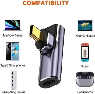 RuhZa Type C Adapter Right Angle Magnetic 90 Degree USB C Adapter USB 4.0 Support Thunderbolt 3/4 100W Pd Fast Charging 40Gb/S Data Transfer,8K@60Hz Video Output Laptop Accessory