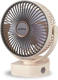Artifax Rechargeable Portable Fan Clip Fan with LED Light, 3-Speed, 360° Rotation, 4-6 Hrs Battery, Compact USB Fan