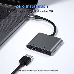 RuhZa USB C to Dual HDMI Adapter, Dual Monitors Adapter 4K X 2K@60hz with 1080P 720P Compatible with Thunderbolt3 Ports for MacBook HDMI Connector