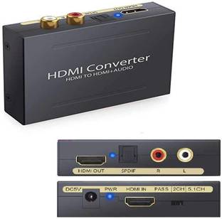 VOOCME HDMI to HDMI Audio Extractor, 4K HDMI and Audio (RCA Stereo or Spdif) Converter (Supports Appel TV, Fire TV and Blue-Ray Players)(with Optical Cable) HDMI Connector