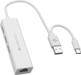 ZEBRONICS TA200UR, 4-in-1 Multiport Hub, 3 USB 2.0 Port + RJ 45 Port, Speeds Upto 100 Mbps ZEB-TA200UR USB Hub