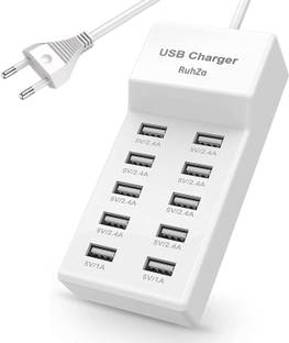 RuhZa 60w12A 10 Ports Multiple Charging Block/Power USB Strip for iPhone Android USB Mobile Charger, USB Charging Station Turbo Charging Auto Detect Technology USB Hub