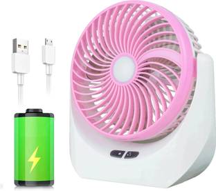 TAKSHA FANS High Speed Rechargeable portable Table Fan Multicolor with Light ( Multicolor ) Battery Powered 3 Blade Portable Mini Fan For Office Desk, Kitchen USB Fan