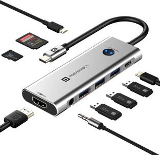 Portronics Mport One USB C Hub (9-in-1), HDMI, PD, USB 3.0/2.0, SD/microSD, HDMI Switch USB Hub