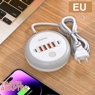 HumBiG ™ Creative Round Multi-port Intelligent Fast Charging Charger LED/ Fill Light PD50W Plug-in Charger 4USB Port 2TYPE-C Multi-port Fast Charging With Touch LED USB Charger