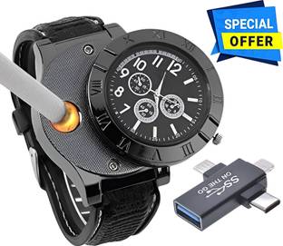 Foxne Point Cigarette Lighter Rechargeable With Mini OTG 3 in 1 USB USB Type C Cigarette Lighter Watch, USB Rechargeable Sporty Wristwatch Cigarette Lighter, USB Flash Drive
