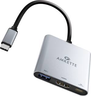 AMKETTE Type-C to USB 3.0/HDMI/USB-C with PD Charging Multiport 3 in 1 USB Hub