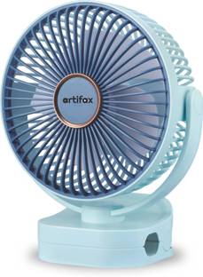 Artifax Rechargeable Portable Fan Clip Fan with LED Light, 3-Speed, 360° Rotation, 4-6 Hrs Battery, Compact USB Fan