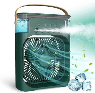 Mystic Wrap Mini AC Room Cooler Fan with 7-Color LED, 3 Speeds, 3 Sprays & 3-Hour Timer GRN USB Fan