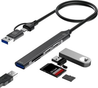 Portronics Mport 31 Plus USB Hub (5-in-1), USB & Type-C Plugs, USB 3.0 & 2.0, Card Reader USB Hub