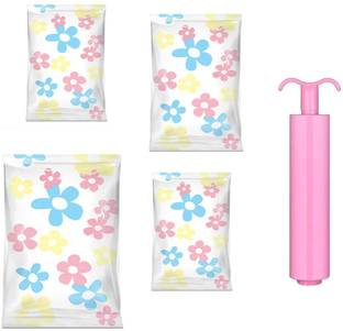 lukzer 4 Vacuum Storage Zip Lock Bag & 1 Free Hand Pump: Space Saver Travel Organizer Manual Vacuum Bag Sealer