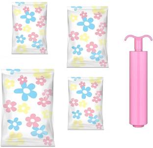lukzer Set of 4 Vacuum Storage Bags+1 Hand Pump(Sizes50x60cm,60x70cm,70x100cm,80x110cm) Manual Vacuum Bag Sealer